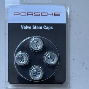 Porsche Silver & Black Crest Valve Stem Caps